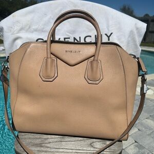 Givenchy Beige/Tan Antigona-Style Pebbled Leather Satchel